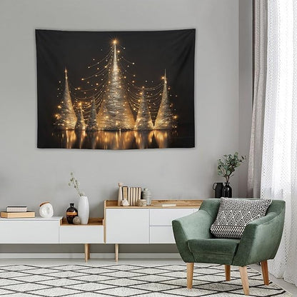 Tapestry As Wall Art Silver Lighted Christmas Trees Tapestry Vintage Christmas Tapestry for Bedroom Aesthetic Wall Art Decor for Bedroom Living Room Dorm 30"x40" Christmas Family Party