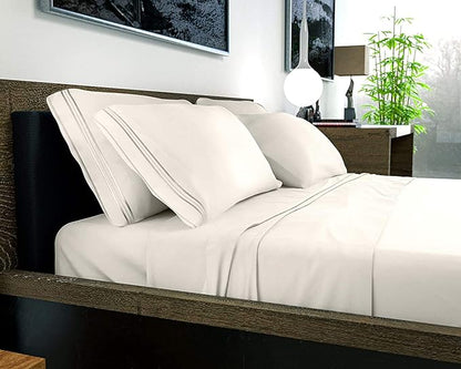 DREAMCARE King Size Sheets Set – 6 pcs Cooling Bed Sheets – up to 15” Deep Pocket King Sheet Set – 2500 Supreme Collection – Extra Soft 100% Brushed Microfiber Hotel Luxury with Side Pocket – Ivory