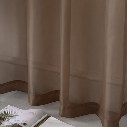 DUALIFE Dark Brown Sheer Curtains Voile Panels Drapes Grommet Curtain Sheers for Living Room 45 inch Length Transparent Bedroom Light Filtering Window Treatments 2 Panels 52x45 Chocolate Brown