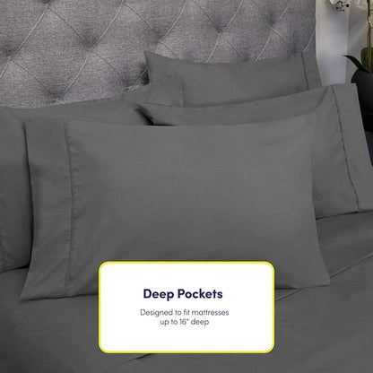 Full Size Bed Sheets - 6 Piece 1500 Supreme Collection Fine Brushed Microfiber Deep Pocket Full Sheet Set Bedding - 2 Extra Pillow Cases, Great Value, Full, Gray