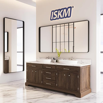 ISKM Black Bathroom Mirror for Wall 51" x 30" Matte Black Framed Vanity Mirror Anti-Rust, Tempered Glass, Rounded Rectangle Mirror(Horizontal/Vertical)