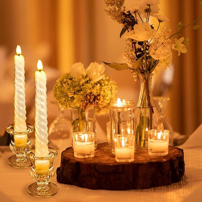 Foaincore 48 Pcs Candlestick Holders Bulk 2.5 Inch Taper Candle Holder for Table Centerpiece Thick Glass Ritual Candle Stand for Wedding Christmas Valentines Festival Party Decorations(Gold)