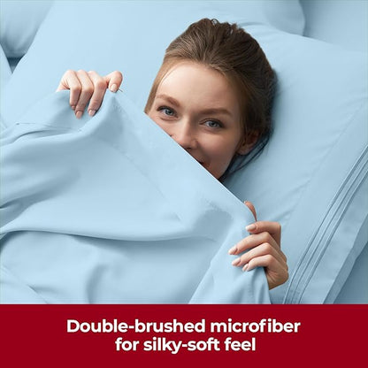 Mellanni Extra Deep Twin XL Sheets - 3 PC Iconic Collection Bedding - Hotel Luxury, Ultra Soft, Cooling Bed Sheets - Wrinkle, Fade, Stain Resistant (Twin Extra Long, Aqua)