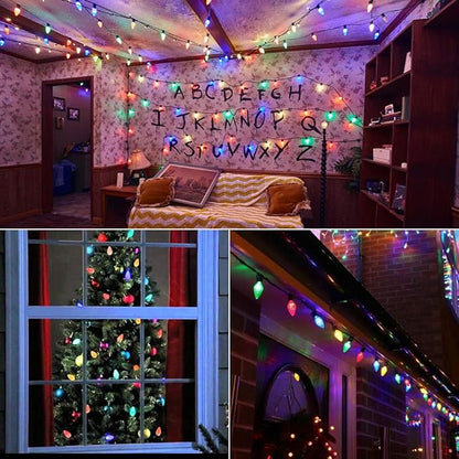 Brizled Christmas Lights Multicolor, 16FT 25 LED Faceted C9 Outdoor Christmas Lights Connectable, 120V UL Certified Xmas Tree Light, Waterproof String Light for Xmas Tree, Wreath, Roof, Patios