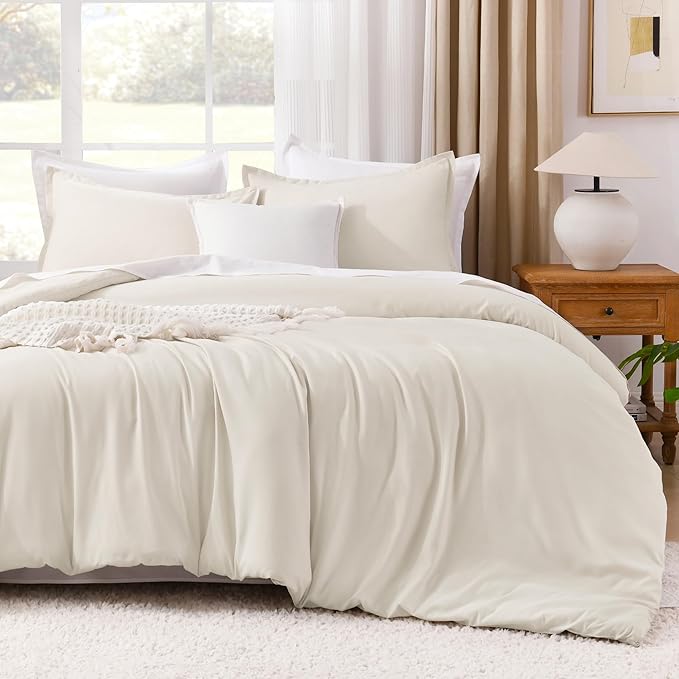 Litanika Oversized King Comforter 120x120, 3 Pieces Beige Lightweight Solid Bedding Comforter Set, All Season Fluffy Bed Set (1 Comforter & 2 Pillowcases)