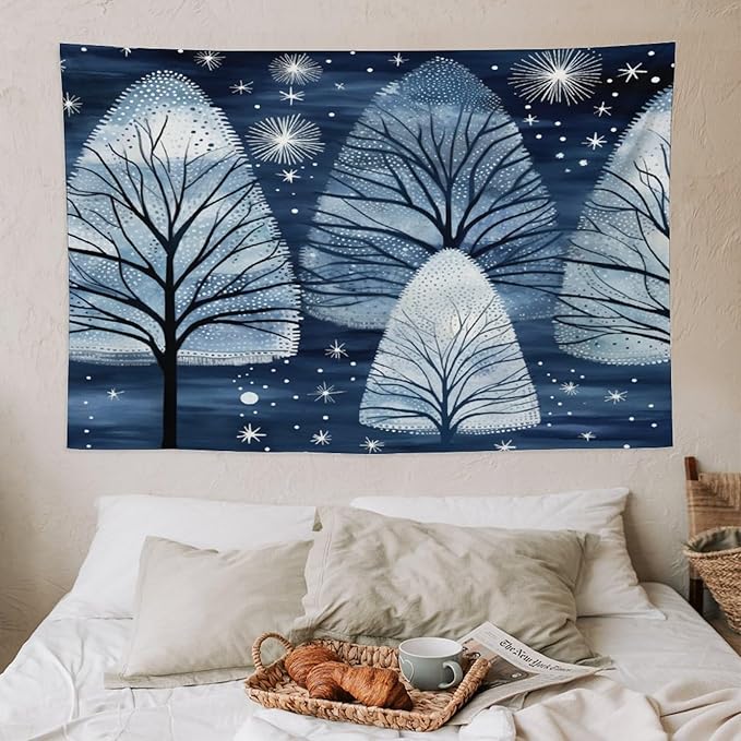 MaSiledy Tapestries Trendy Blue Silver Glitter Tree Christmas Tapestry Vintage Christmas Tapestries for Bedroom Aesthetic for Bedroom Colorful Wall Hanging Aesthetic Wall Art For Room Decor 40"x60"