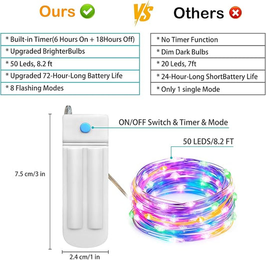 ZNYCYE 50 LED Fairy Lights with Timer, 6 Pack 8.2 Ft 8 Modes Battery Operated String Lights, Multi-Color for DIY Wedding Bedroom Mason Jar Vases Table Party Christmas Decoration