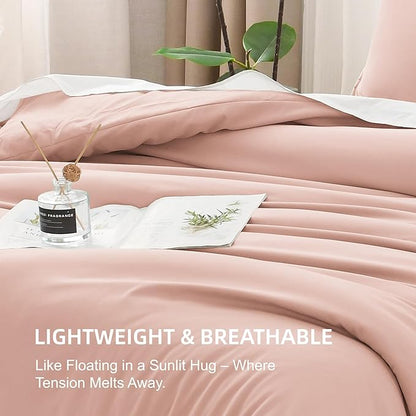 Litanika Comforters Blush Super King Size, 3 Pieces Lightweight Solid Bedding Set & Collections, All Season Fluffy Bed Set (120x120In Comforter & 2 Pillowcases)