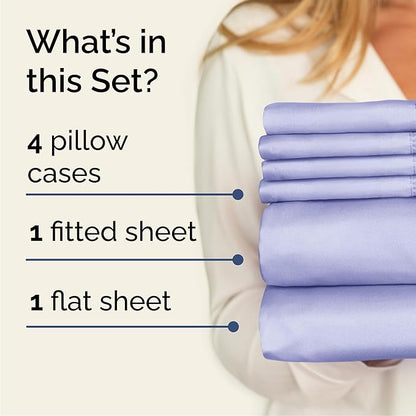 Cal King 6 Piece Sheet Set - Comfy Breathable & Cooling - Ultra-Soft Hotel Luxury Bedding Set w/ 8-16 Inch Deep Pockets - 1 Flat & 1 Fitted Sheet & 4 Pillowcases - Wrinkle Free & Easy Care - Lavender