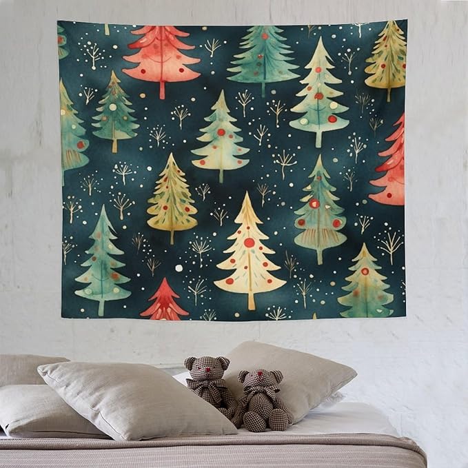 MaSiledy Tapastry's Wall Hanging Vintage Christmas Tree Watercolor Tapestry Merry Christmas Winter Xmas Bedroom Tapestries Wall Hanging for Bedroom 50"x60" Xmas Wall Hanging Polyester Tapestries