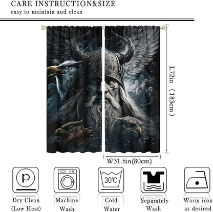Fantasy Norse Viking Curtains,Cool Gothic Vintage Vikings Mystical Symbol Eagle Window Treatments Thermal Insulated Rod Pocket Blackout Drapes for Bedroom 2 Panels 72L x 31.5W