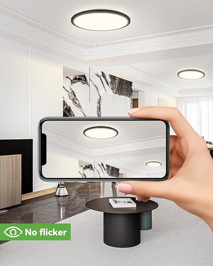 zemty 4Pack 12 Inch LED Ceiling Light Flush Mount, 28W 3200lm Super Slim Flush Mount Ceiling Light Fixtures, 3000K/4500K/6000K Selectable Ceiling Lamp for Bedroom Bathroom Kitchen Living Room (Black)