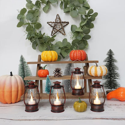 12Pcs Hand-Brushed Red Mini Lanterns for Vintage Christmas Table Decorations – 6Inch Small Candle Lanterns for Western Cowboy Camping Halloween Weddings Party Centerpiece & Hanging Ornaments
