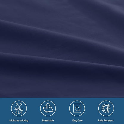 Deep Pocket Twin Sheets Set for Kids Air Mattress - Extra Deep Pocket Twin Sheet Sets - 3Pcs Side Storage Pocket Fitted Sheet & Pillowcases Easily Fits 16in to 24in Pillow Top Bed Mattress - Navy Blue