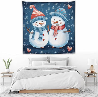 MaSiledy Tapestry Snowman Couple Vintage Aesthetic Tapestry Wall Hanging Christmas Snowman Tapestry As Wall Art Wall Hanging Decor Home Decoration for Bedroom Living Room Dorm Landscape 60"x60"