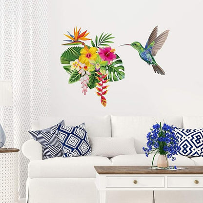 Tropical Flower and Hummingbird Wall Sticker for Living Room and Bedroom 20 x 25 cm