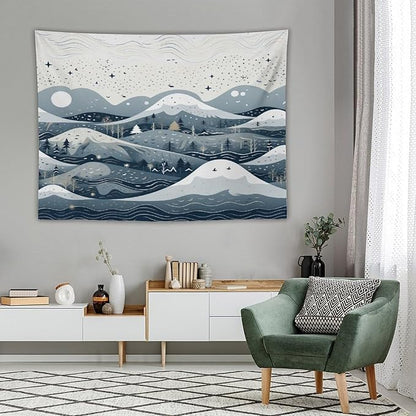 MaSiledy Snow Mountain Scandinavian Winter Tapestries Vintage Christmas Tapestries for Bedroom Aesthetic Landscape Tapestry Wall Art for Home Decor 60"x80" Xmas Wall Hanging Polyester Tapestries