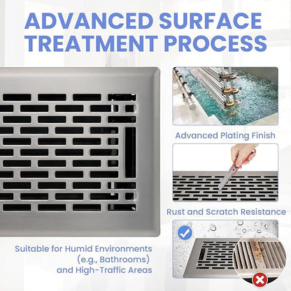 4x12 Inches Heavy Duty Walkable Floor Register - Easy Adjust Air Supply Lever Decorative Floor Vent Covers - Boston Design Vent Covers for Home - Satin Nickel