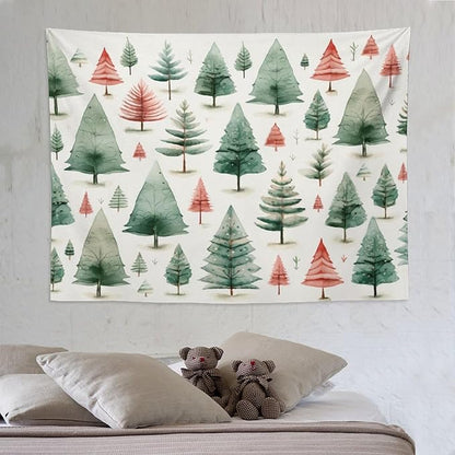 MaSiledy Vintage Christmas Tree Watercolor Tapastry's Wall Hanging Xmas Rustic Winter Holiday Tapestry for Bedroom Aesthetic Landscape Tapestry Wall Hanging for Bedroom Living Room Dorm Decor 60"x80"