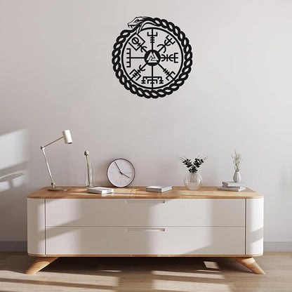 TOLARY Ouroboros Snake Vegvisir Metal Wall Art, Viking Compass Metal Wall Decor, Extra Large Outdoor Wall Decor, Scandinavian Design Wall Hanging, Modern Scandinavian Home Decor
