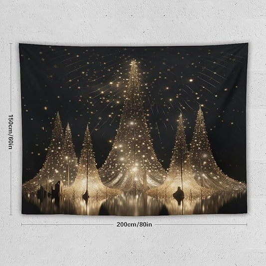 MaSiledy Tapestry Silver Lighted Christmas Trees Tapestries for Bedroom Aesthetic Rustic Style Nature Forest Tapestry Wall Hanging Wall Art for Bedroom Living Room Decor Home Decor Landscape 60"x80"