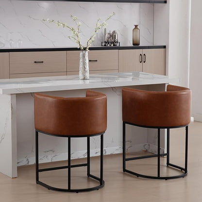 Modern Counter Height PU Leather Upholstered Bar Stool, 24" Kitchen Counter Island Stools Bar Chairs with Black Metal Frame, Brown