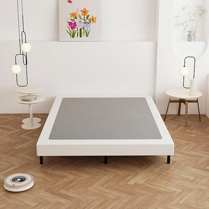 Queen Box Spring 4 Inch Low Profile, Heavy Duty Metal Box Spring Bed Base with Fabric Cover, Mattress Foundation, Easy Assembly, Noise Free, Black