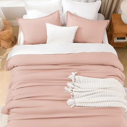 Litanika Comforters Blush Super King Size, 3 Pieces Lightweight Solid Bedding Set & Collections, All Season Fluffy Bed Set (120x120In Comforter & 2 Pillowcases)