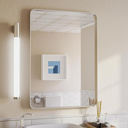 ISKM Silver Mirror for Wall, 22 x 30 Inch Rectangle Metal Frame Bathroom Mirror, Stainless Steel Modern Home Decor Mirror for Living Room Bedroom Hangs Horizontal Or Vertical