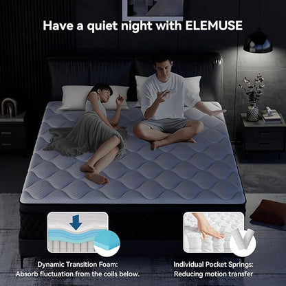 ELEMUSE Cal King Mattress, 10 Inch Hybrid Memory Foam Mattress in a Box, Pressure Relieving Comfort, Individual Pocket Springs for Motion Isolation, Medium Firm, CertiPUR-US Certified, Fiberglass Free