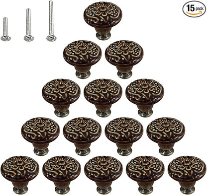 HUAMULAN 15 PCS Cabinet Knobs Glossy Ceramic Dresser Mushroom Table Drawer Cupboard Pull Furniture DIY Wardrobe Solid Color Vintage Handle,with 3 Size Mounting Screws