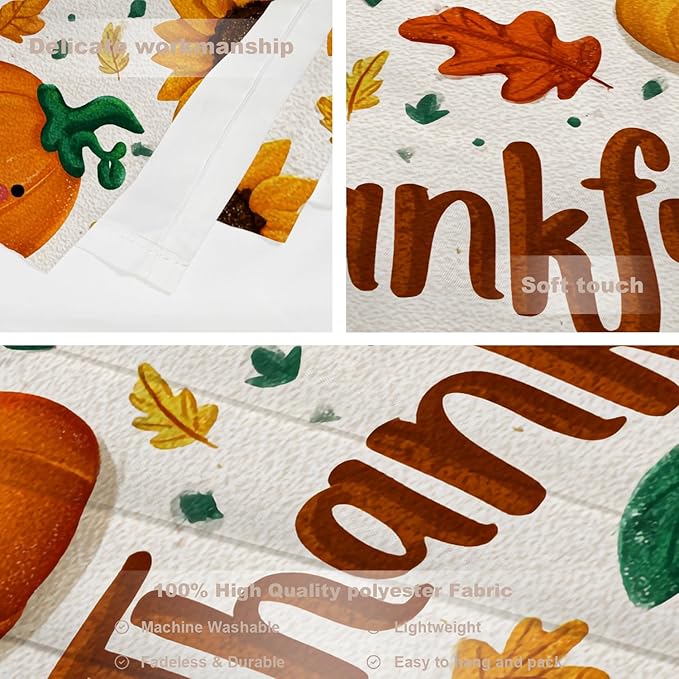 Batmerry Thankful Fall Pumpkins Tapestry, Happy Pumpkins Sunflowers Maple Leaves Wall Art Hanging Decoration Polyester Fiber White Ruffled Around for Dorm Room Bedroom Living Room, 51.2x59.1 inches