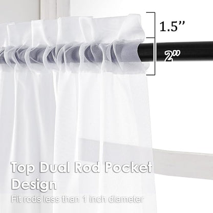 OVZME Sheer White Curtains 108" Inch Length 2 Panels Set, Light Filtering Soft Rod Pocket Voile White Drapes for Living Room/Bedroom, Each 42" W x 108" L