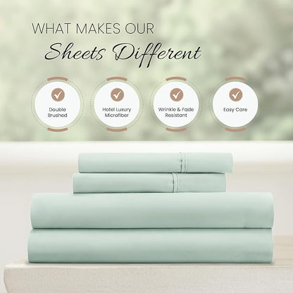 Linen Market Double-Brushed Microfiber Queen Sheet Set 4 Piece – Oeko-TEX Certified Ultra Soft & Wrinkle-Free - 16" Deep Pocket Sheets - Easy Care Queen Size - Mint
