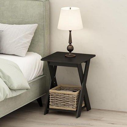 Furinno TIDUR Night Stand, Open Shelf Design X-Legs Nightstand, Criss-Crossed Bedside Table, End Table, Side Table, for Bedroom, Living Room, Espresso