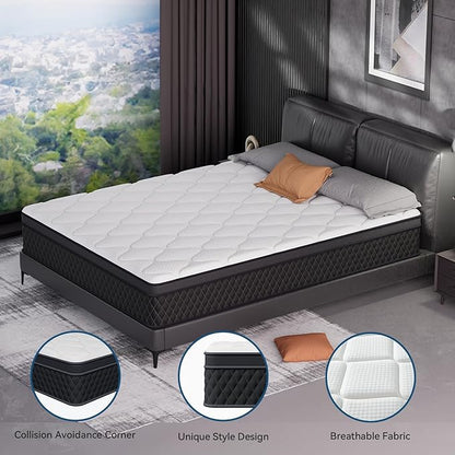 ELEMUSE Queen Mattress, 12 Inch Hybrid Memory Foam Mattress in a Box, Pressure Relieving Comfort, Individual Pocket Springs for Motion Isolation, Medium Firm, CertiPUR-US Certified, Fiberglass Free