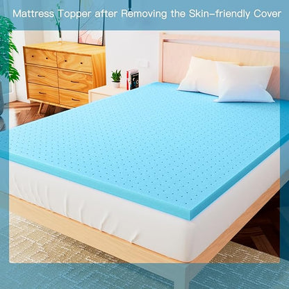 Airensky 4 Inch Memory Foam Mattress Topper, Cooling Gel Infused High Density Cal King (72"x84") Topper with Removable Washable Cover, Bed Topper for Pressure Relief Back Pain, CertiPUR-US Certified