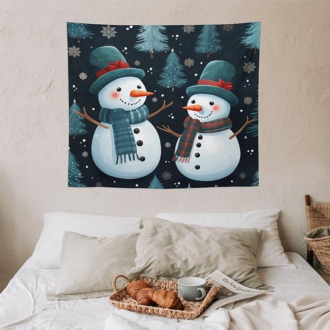 MaSiledy Tapestry Wall Hanging Snowman Couple Tapestry Christmas Snowman Wall Hanging Wall Tapestry Aesthetic Wall Art for Home Decor 50"x60" Holiday Scene Banner for Winter Christmas Party