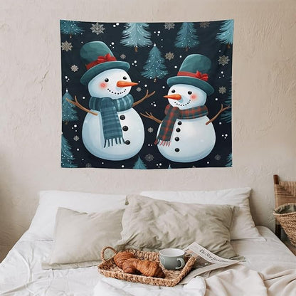 MaSiledy Tapestry Wall Hanging Snowman Couple Tapestry Christmas Snowman Wall Hanging Wall Tapestry Aesthetic Wall Art for Home Decor 50"x60" Holiday Scene Banner for Winter Christmas Party