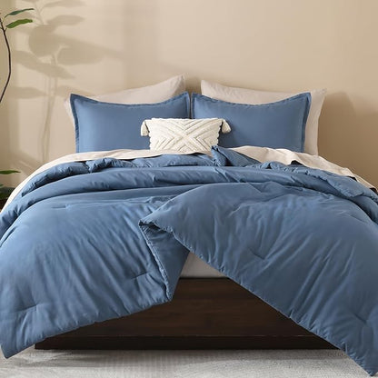 Litanika Haze Blue Oversized King Comforters Super King Size, 3 Pieces Lightweight Solid Bedding Comforter Set, All Season Fluffy Bed Set (120x120In Comforter & 2 Pillowcases)