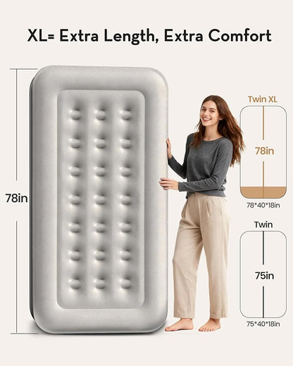 OhGeni Twin XL Air Mattress with Built in Pump for Guest, 18'' Colchon Inflables Blow Up Air Bed with Carrying Bag for Camping, Raised Elevated Double Airbed, Foldable & Portable Air Mattress, Black