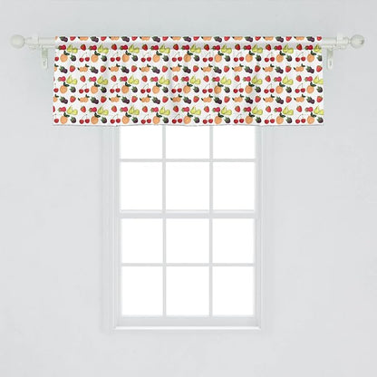 Lunarable Fruit Window Valance Pack of 2, Fresh Natural Themed Pears Cherries Grapes Peach Berry Strawberries Art Image, Rod Pocket Curtain Valances for Kitchen Bedroom, 54" X 18", Green Red