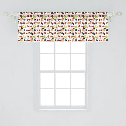 Lunarable Fruit Window Valance Pack of 2, Fresh Natural Themed Pears Cherries Grapes Peach Berry Strawberries Art Image, Rod Pocket Curtain Valances for Kitchen Bedroom, 54" X 18", Green Red