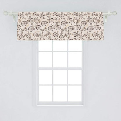 Lunarable Vintage Window Valance, Grunge Style Old Bicycles Hand Drawn on Paint Blots Strokes, Curtain Valance for Kitchen Bedroom Decor with Rod Pocket, 54" X 18", Eggshell Brown