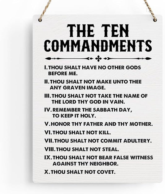 BELLOWDEER Inspirational Signs Gift 10 Commandments Wall Art Christian Bible Verse Wall Art Religious Home Wall Decor 8x10 Inches Scripture Wooden Hanging Sign for Living Room Bedroom Office