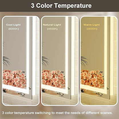 60x30 Large LED Bathroom Mirror with Lights, Brighter Backlit + Front Lit, Tempered Glass, Dimmable, Multiple Light Modes, Anti-Fog Lighted Bathroom Vanity Mirror for Wall, Memory Function