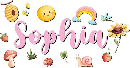 Custom Nursery Name Sign with Themed Decor Kit | Personalized Wooden Wall Art for Baby, Kids Room | Space, Jungle, Circus, Under the Sea, Woodland, Rainbow (10", Rainbow/Nature)