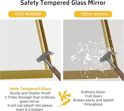 16x24 inch Gold Bathroom Mirrors for Over Sink, Metal Framed Wall Rectangle Mirror, Small Modern Bathroom Vanity Mirror, HD Tempered Glass Wall Mirror(Horizontal/Vertical)