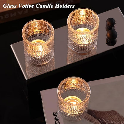 15Pcs Glass Votive Candle Holders, Clear Tea Light Candle Holders Vintage Tealight Candle Holder Bulk for Autumn, Thanksgiving Table Centerpieces, Christmas Decor (Clear)