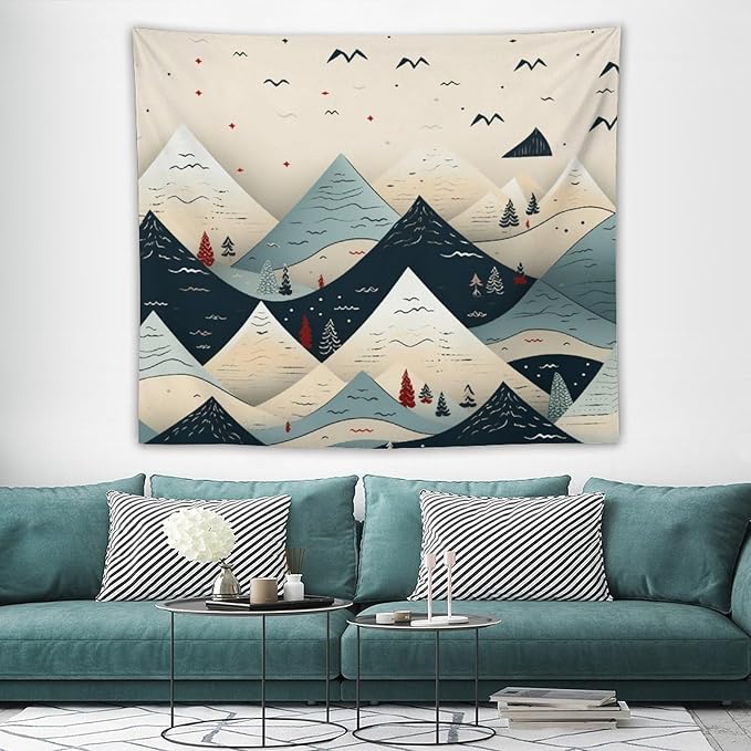 Tapestry Snow Mountain Scandinavian Winter Aesthetic Bedroom Tapestries Happy New Year Wall Tapestry Wall Decor for Bedroom Living Room Dorm Landscape 50"x60" Tapestries Winter Snowflake Decorative